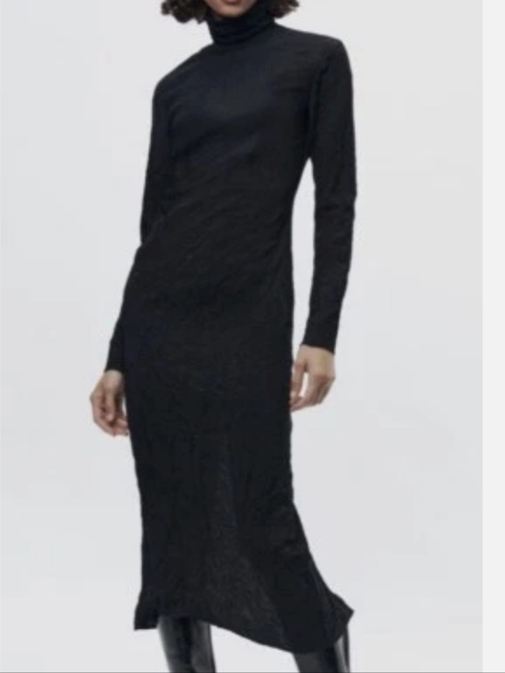 Zara Woman Creased Effect Midi Black Dress Limited Edition - Large